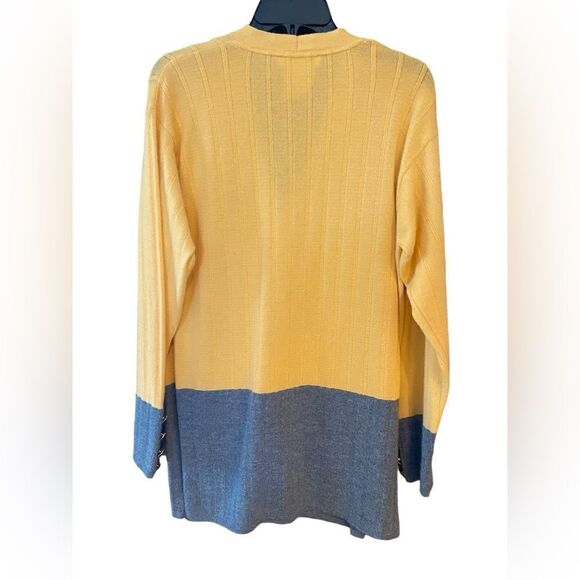 ESCADA 36 Vintage Yellow Gold Gray Cashmere Wool Knit Glamour Sweater Cardigan - Picture 2 of 6